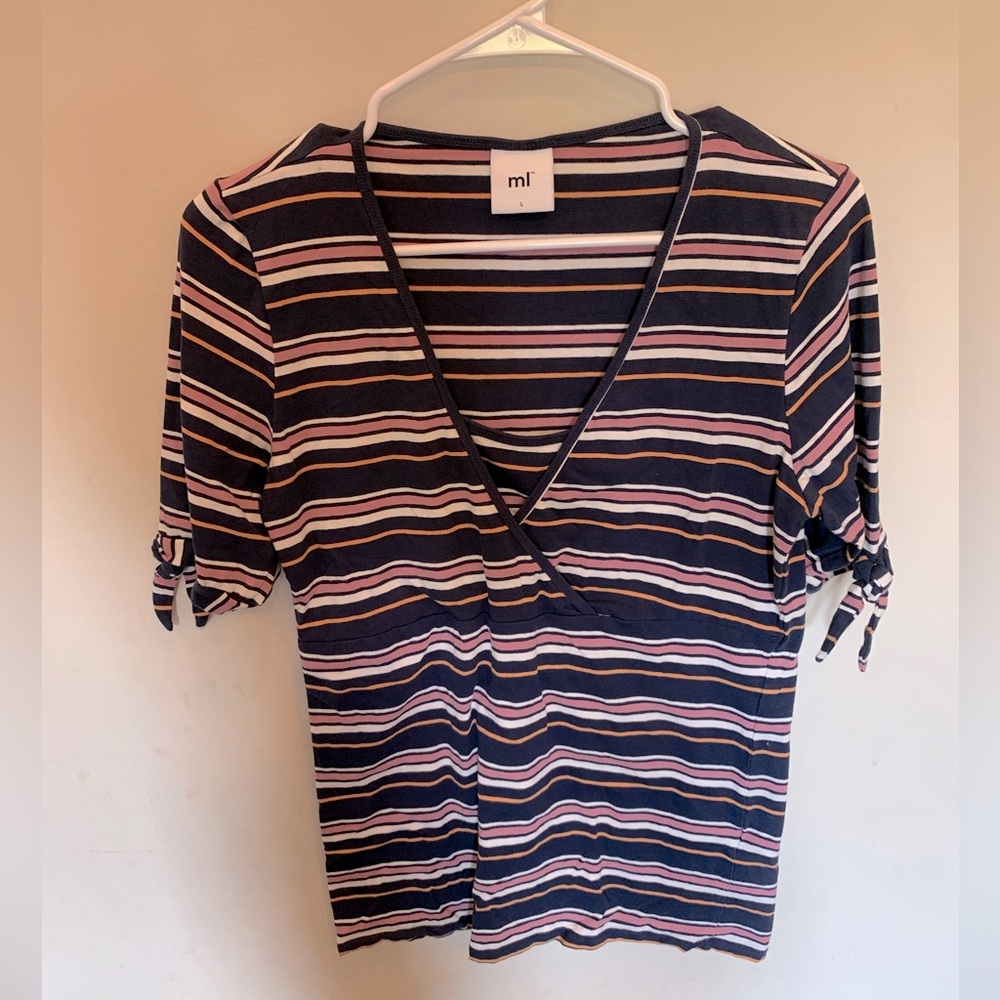 Mamalicious striped faux wrap maternity top